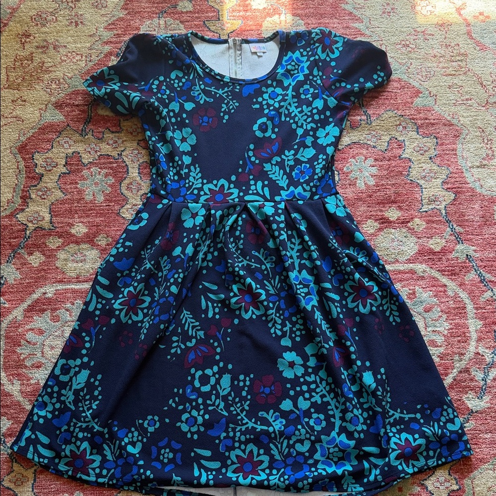 LuLaRoe Navy and Teal Floral Dress